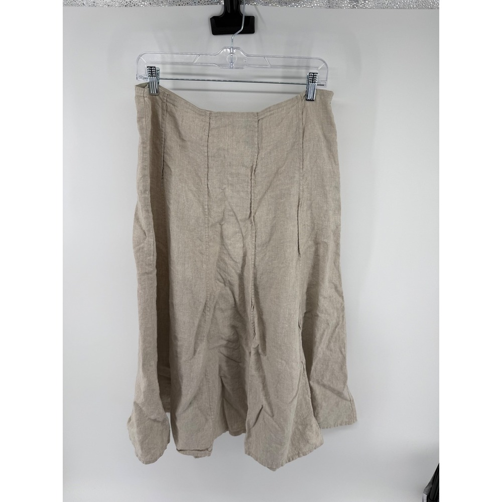 Liz Claiborne Beige 100% Linen Paneled Midi Skirt Womens Size 12 Oatmeal